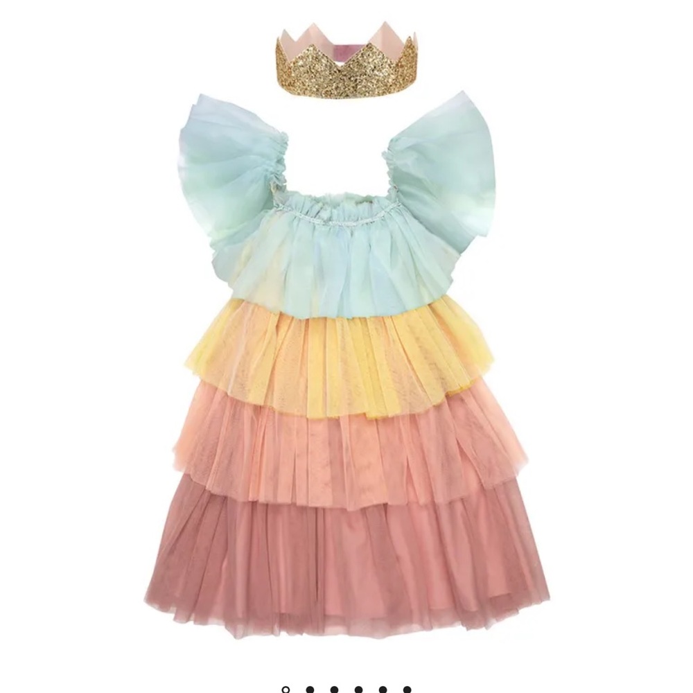 MERI MERI Rainbow Princess dress with Gold Crown size 5-6T